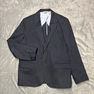 LL Bean Sport Coat Blazer Mens 44 Regular Navy Blue Padded Shoulders Cotton
